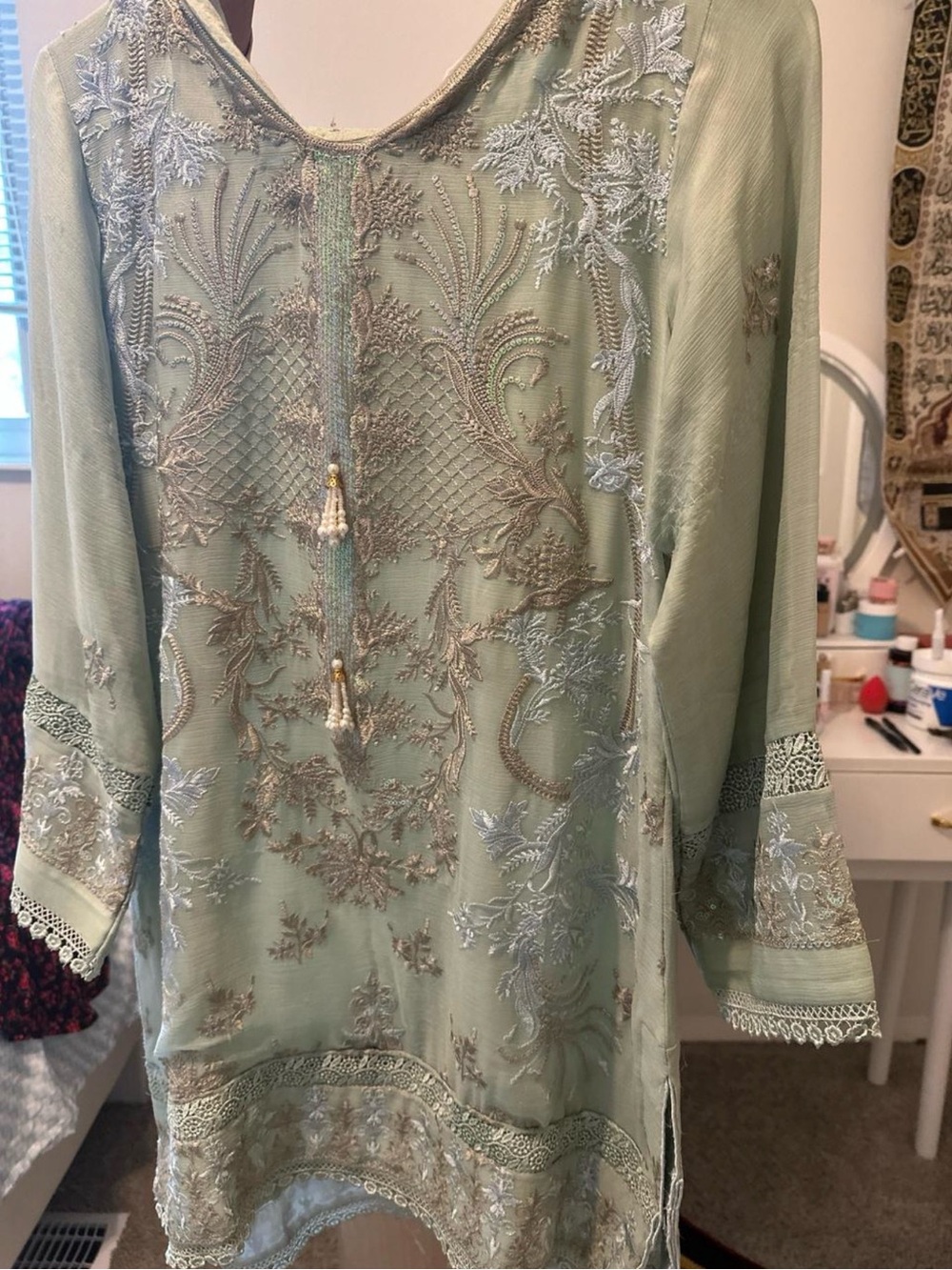 Embroidered Mint Green Long Sleeve Tunic